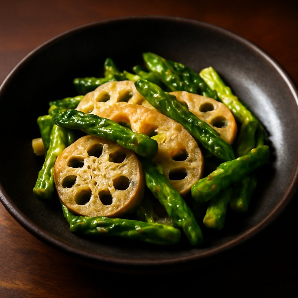 Asparagus with Lotus Root and Black Pepper