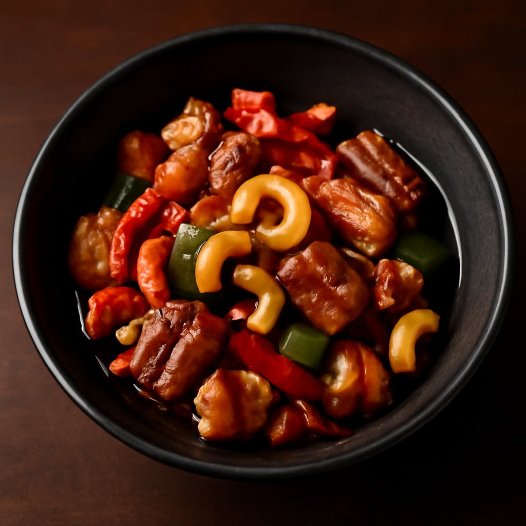 Kung Po Chilli Pork Garnished with Cashew Nuts