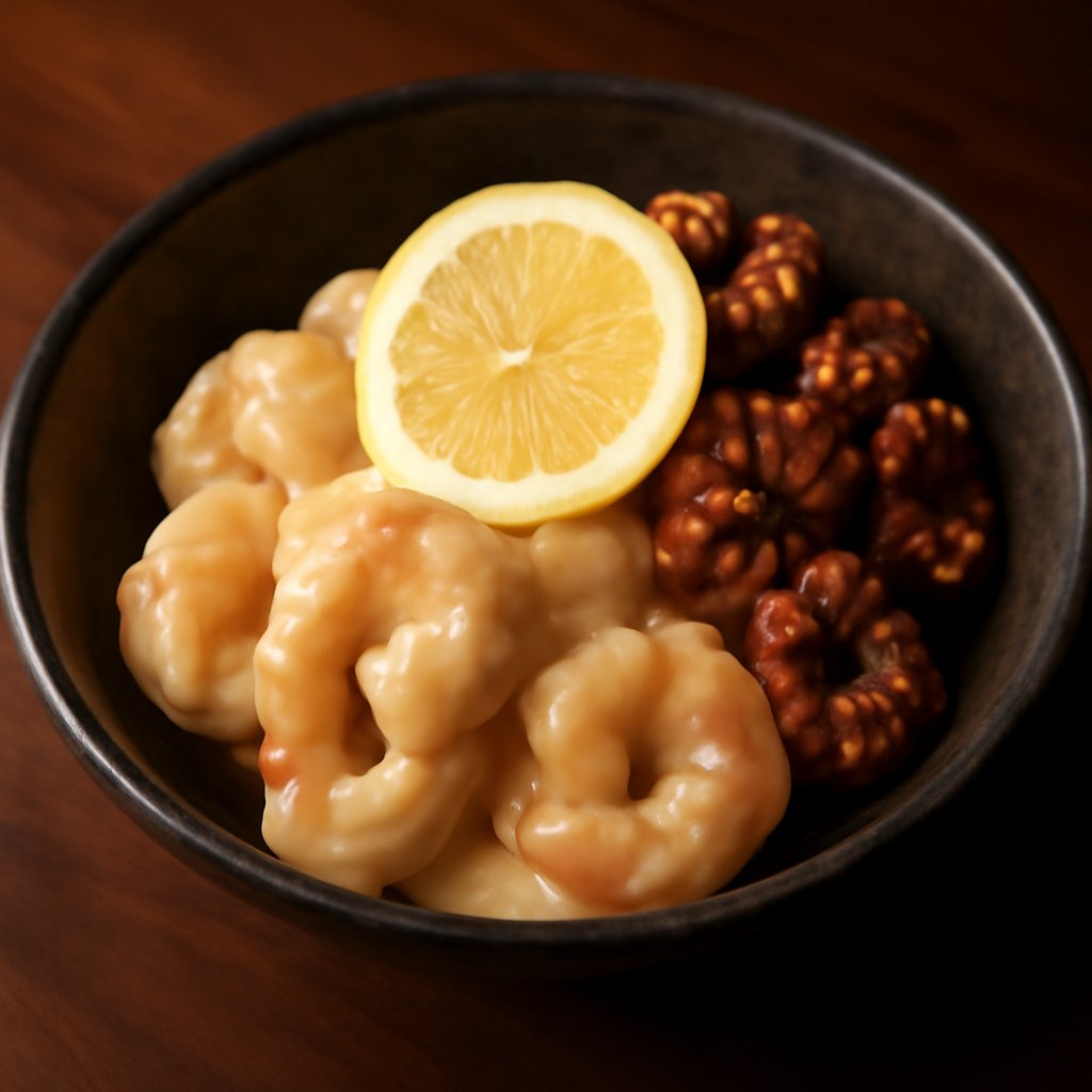 Lemon King Prawns with Toffee Walnuts