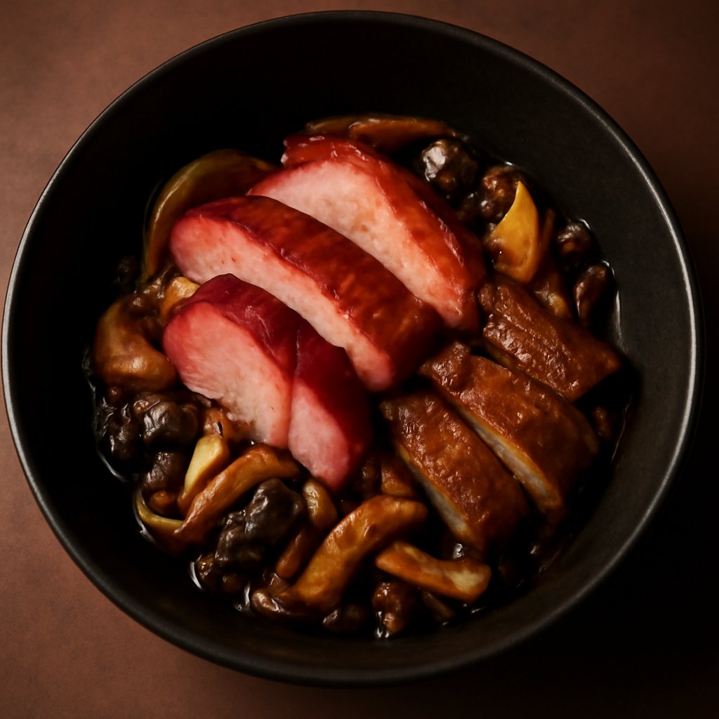 Barbecued Pork with Black Bean Sauce and Mixed Mushrooms