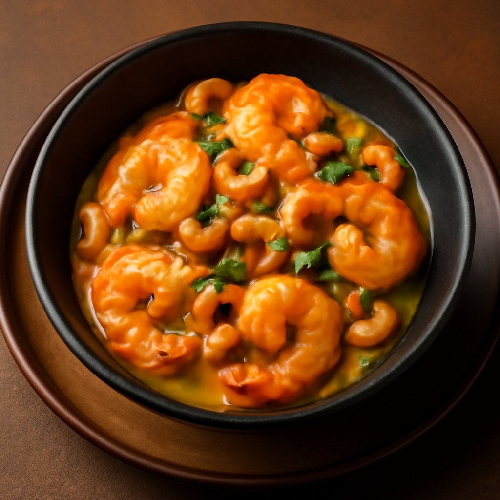 King Prawns with Yellow Bean Sauce Garnished with Cashew Nuts